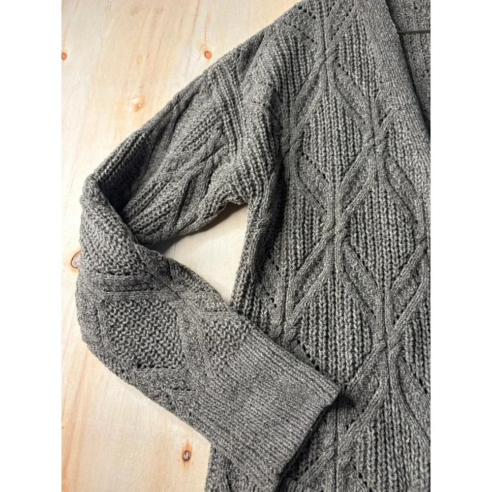 Heart N Crush Womens Taupe Brown Cable Knit Open Front Cardigan Sweater Medium